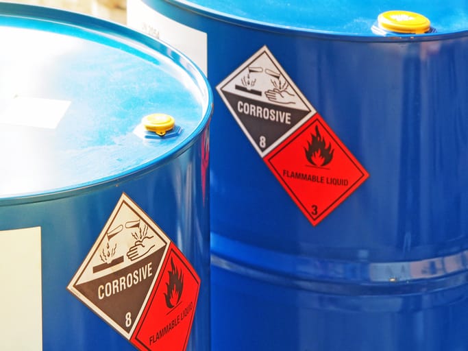 Safety Stickers of corrosive and flammable on barrels