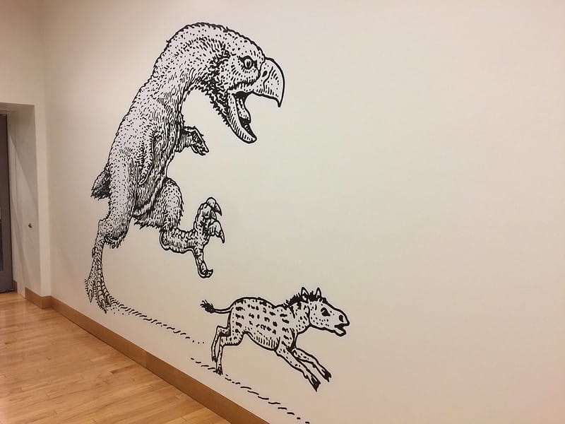 Interior museum wall decal of a dinosaur