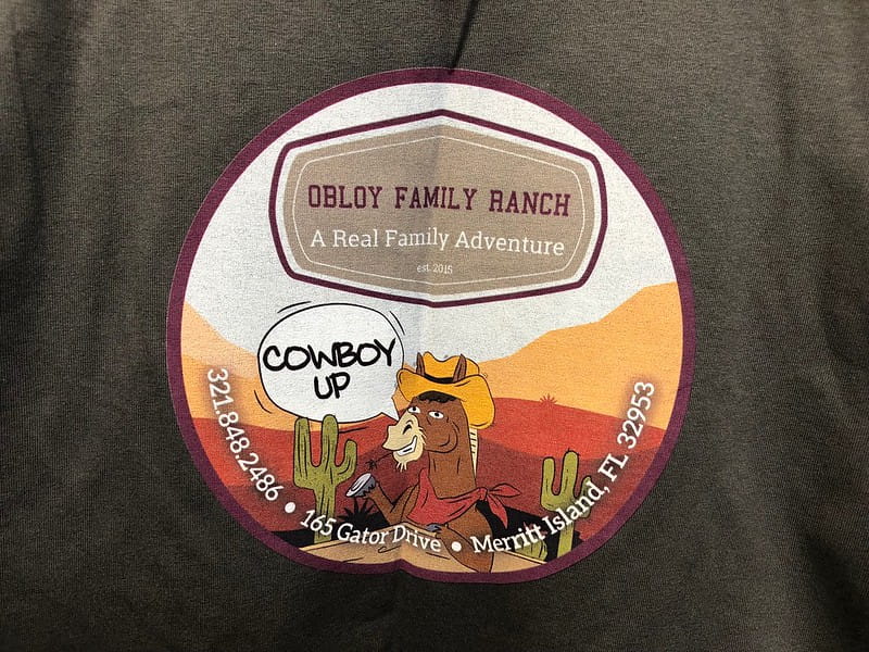 T-shirt details for a family ranch resort